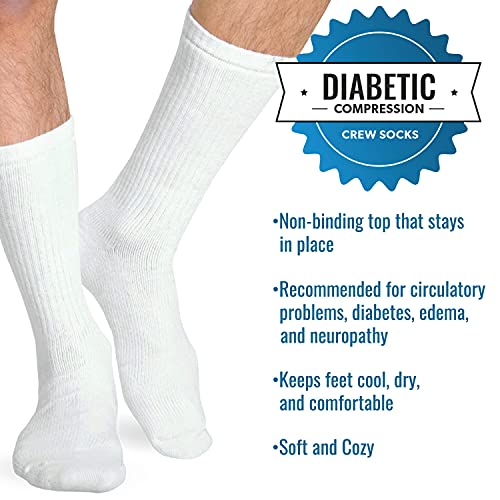 Image of Heelbo Diabetic Socks for Sensitive Feet Without Elastic for Men and Women for Circulatory Problems, Edema and Neuropathy, 8-15mmHG, White, XL