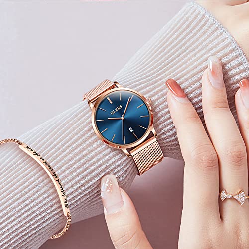 Image of OLEVS Men Leather Watches Black Ultra Thin 6.5mm Minimalist Dress Fashion Simple Casual Waterproof Date Watch for Men