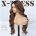X-TRESS Chocolate Brown Highlight Lace Front wig body Wave Wigs with Dark Roots Ombre Glueless and Middle Part 28 Inch Pre Plucked For Women 13x4x1 Synthetic Halloween party use