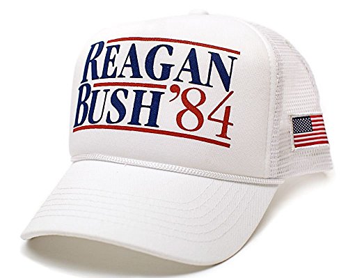 Back To Back World War Champs Reagan Bush 84 Hat USA Flag Unisex Adult Cap (White/White)