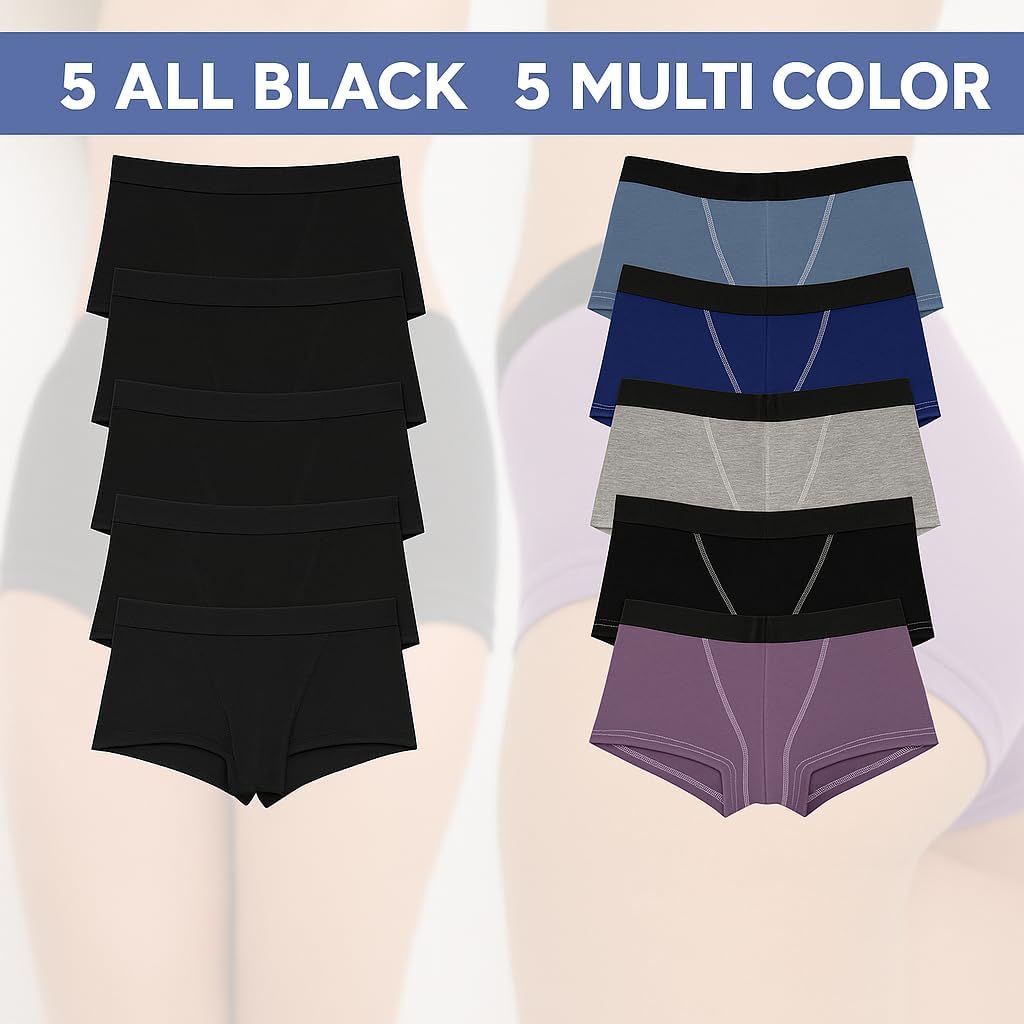 Nabtos Women Boxers Basic Cotton Boyshort Solid Color Panties Underwear Ladies Breathable Comfortable Briefs Pack 5 - Image 4