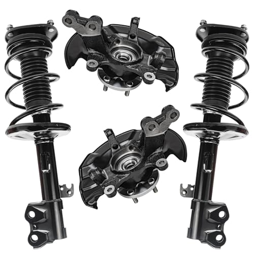 Image of Detroit Axle - Front 4pc Steering Knuckles Kit for 09-13 Toyota Corolla, 11-13 Matrix, 2 Steering Knuckles & Wheel Bearing Hubs 2 Struts w /Coil Spring 2009 2010 2011 2012 2013 Replacement Suspension