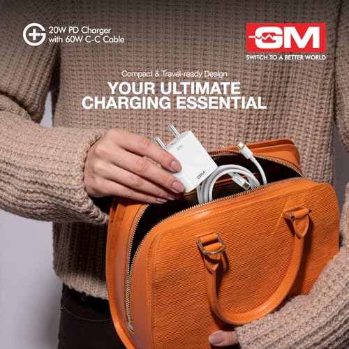 Image of GM G+ 20W PD Fast Charger with 60W Type-C Cable 1M | USB-C Power Delivery Wall Adapter with Fast Charge & Data Sync Cable | Compatible with iPhone, Android, Tablets, Earbuds.