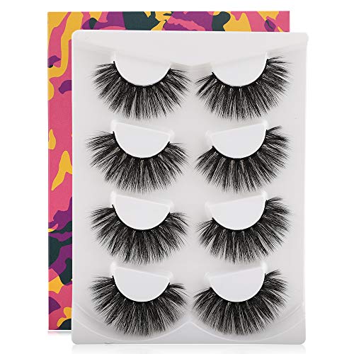 Ruairie False Eyelashes, 3D Faux Mink Lashes Volume Reusable Fake Eyelashes Strip 4 Pairs