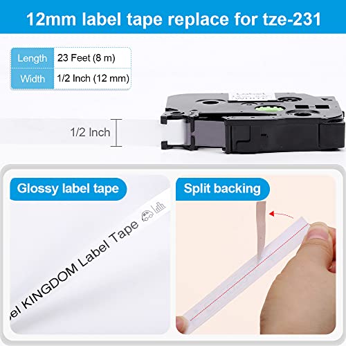 Lk Label Maker Tape Replace For Brother P-Touch Label Tape Tze-231 Tze 231 Label Refills 12Mm 0.47 Inch Laminated Black On White For Brother Ptouch Pt-D210 Pt-H110 Pt-1880 Pt-D410 Label Maker, 5 Pack #TOP1