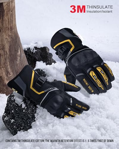 Image of RIDEIRON Winter Motorcycle Gloves for Men & Women Waterproof Warm Cold Weather Riding Gloves with Touchscreen for ATV UTV Riding, Road Racing, Snowmobile, Motocross