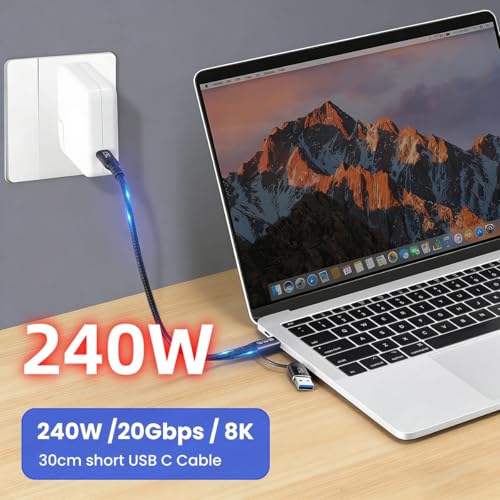 Image of Verilux 2-in-1 PD 240W Type C to C Cable Fast Charging, 3.3Ft Nylon Braided USB A /C to C Cable with Support 10Gbps High-Speed Data Sync, 8K HD Video Output for Thunderbolt 3 /4, iPhone 17 /16 /15 Series