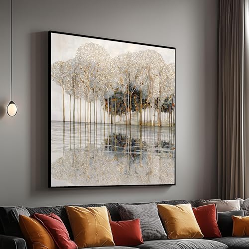 Tableau sur toile d'arbres avec cadre 60x60cm pour salon moderne