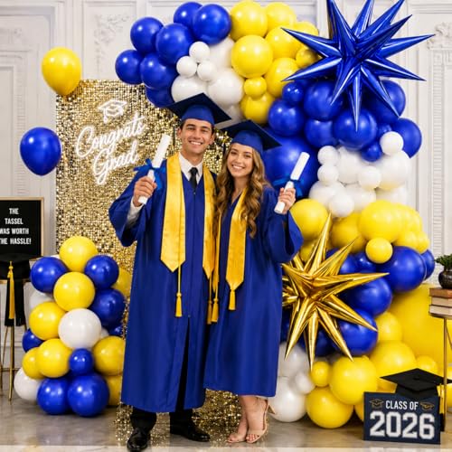 Blue Yellow Balloon Arch Kit, Royal Blue and Yellow White Balloons Garland Kit with 4D Foil Star Balloons, for Graduation 2026 Baby Shower Anniversary Birthday Wedding Party Decoration by Adorely - Used condition - Image 3