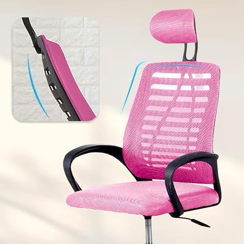 Image of Casa Copenhagen,Mesh Office Desk Chair,Rocking Chairs Ergonomic Computer Chair Adjustable High with Headrest and Comfortable Armrest Swivel Chair - Cherry Pink & Black Handle