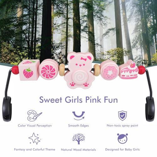 Image of iGRATENS Baby Bouncer Toy Bar, Toy Bar for Baby Bouncer, Warm and Playful Pink Rainbow Design for Baby Girls, Easy to Attach and Remove, Child-Safe Paint, Safe for Babies