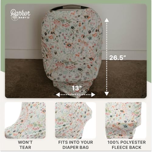 Image of Parker Baby 4 in 1 Car Seat Cover for Girls - Stretchy Carseat Canopy, Nursing Cover, Grocery Cart Cover, High Chair Cover - Bloom