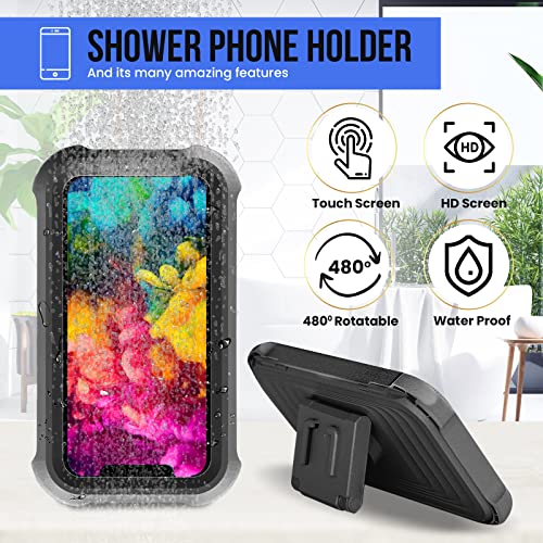 Spread Pixie Dust Upgraded 480° Rotating Shower Phone Holder Waterproof Phone Shower Holder Wall Mount Bathroom Tv Shower Gadget Shower Accessory Phone Mount Iphone Shower (Pure Black) #TOP1