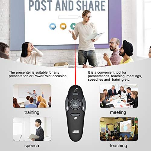 Wireless Presentation Pointers - August LP205 - Presentation Remote Control PowerPoint Slideshow Clicker Laser Pointer for Windows and Mac [Black]