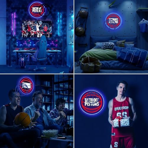 Image of Basketball Team Neon Sign, Sport Light Up Dimmable Basketball Team Logo Hanging USB Powered Led Neon Sign for Wall Decor, Bedroom, Man Cave, Party, Birthday Party Christmas Merch Deco Gift for Boys Teens Fans