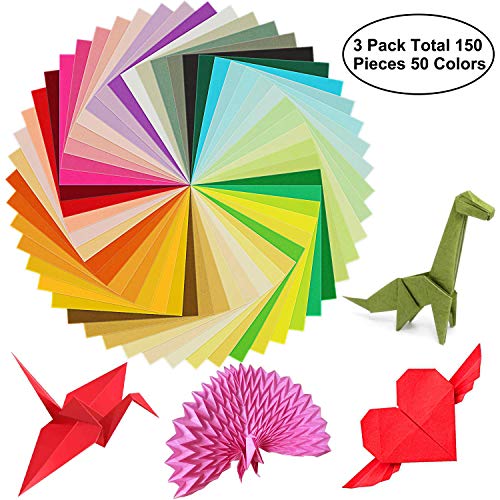 Kissdate 3 Pack 150 Sheets 6 Inches Double Sided Square Origami Paper 50 Vivid Colors For Arts And Crafts Projects