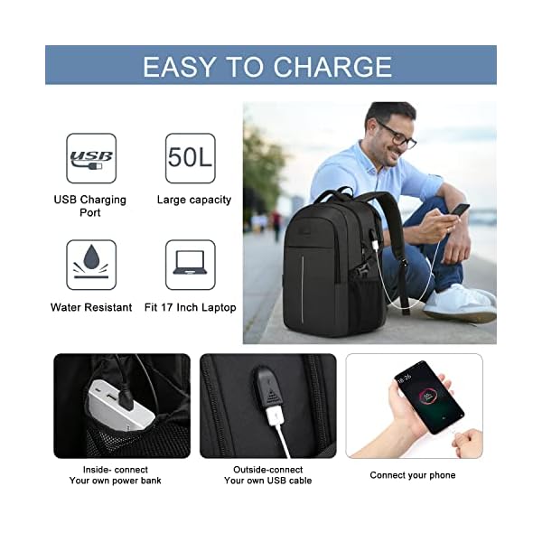 Mochila Portatil Impermeable para Ordenador Portatil 17.3 Pulgadas con Puerto USB Antirrobo - Imagen 3