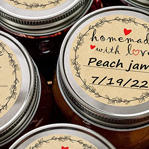 2" Homemade With Love Stickers, Kraft Jam And Jelly Jar Canning Labels With 2 Lines For Writing, Mason Jar Labels Canning Labels Bottle Labels, 500 Labels Per Roll #TOP2