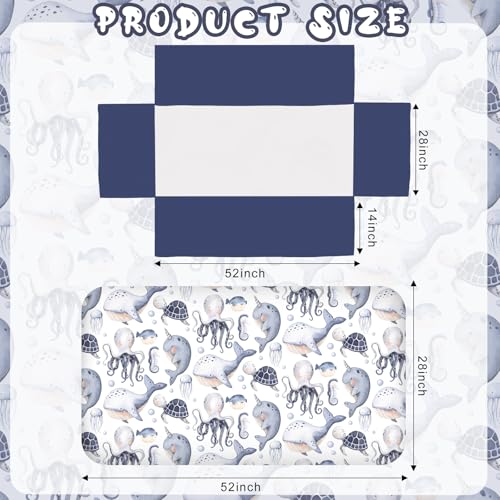 Image of Hahafelt 3 Pcs Baby Crib Bedding Set Under The Sea Ocean Nursery Nautical Crib Set Includes Ocean Quilt, Fitted Sheet, Skirt for Baby Boy Girl(Blue)