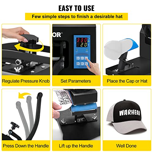 Vevor Heat Press 6X3.75Inch Curved Element Hat Press Clamshell Design Heat Press For Hats Rigid Steel Frame No Stick Digital Lcd Timer And Temperature Control (6X3.75Inch Clamshell Design) #TOP5