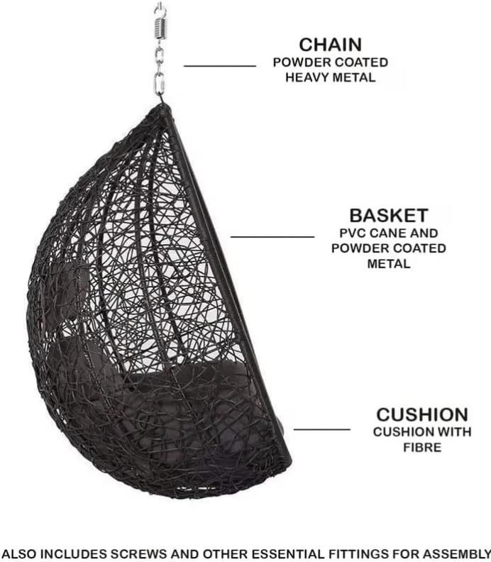 Image of Single Seater Swing Chair with Stand & Cushion Outdoor Indoor Balcony Garden Patio, Powder Coated Frame, UV-Protected Wicker, Premium Cushion, Swing Chair
