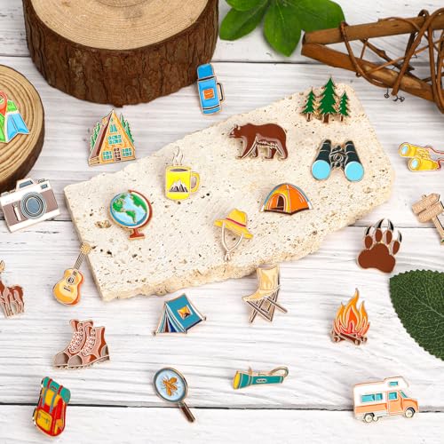 Image of SANNIX 60pcs Camping Enamel Pins, Camp Lapel Pins Outdoor Adventure Brooch Camping Decor Camping Party Supplies Gifts for Campers Clothes Backpacks Hat Jacket Accessories