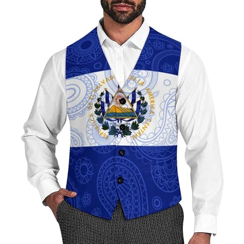 El Sal-vador Flag Paisley Pattern Novelty Men's Suit Vest Casual Formal Dress Vests Business Waistcoat