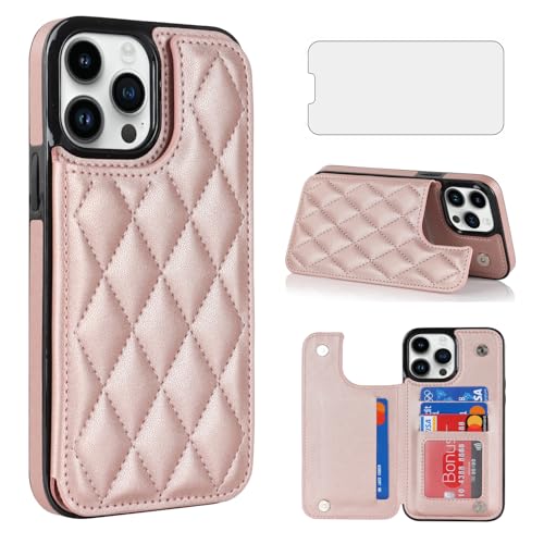 Coque iPhone 15 Pro Max blindée RFID avec support vidéo et protège-écran antichoc en cuir