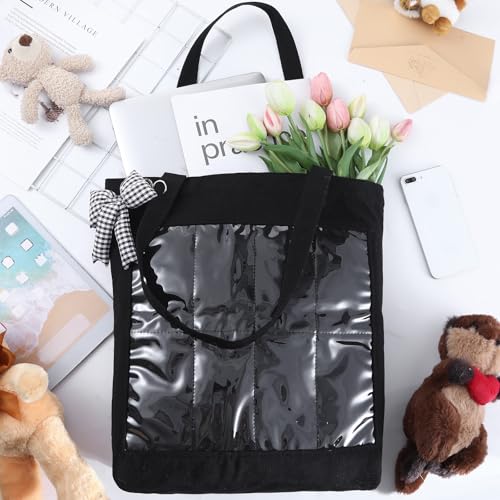 Image of Eccliy 8 Grid Figure Tote Bag Clear Figure Display Bag with Bowknot Portable Display Case for Small Doll