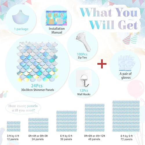 Image of Shimmer Wall Backdrop Glitter Photo Backdrop Rainbow Silver Sequin Backdrop 24 Panels for Birthday Wedding Engagement Mermaid Wall Disco Backdrop Decoration