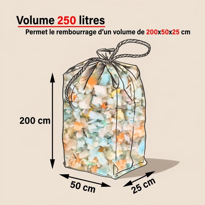 SCM Créations - Bolsa de copos de espuma de 250 litros | Acolchado Cojines, Pufs, Peluche Crochet Sofá Artesanía Costura | Relleno de alta calidad