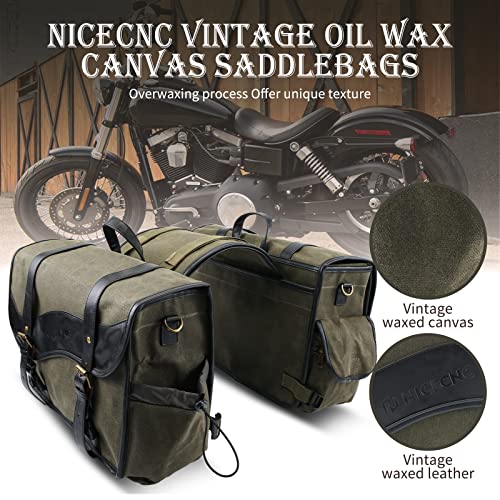 NICECNC Motorcycle Saddle Bags, Vintage Oil Waxed Canvas Motorcycle Saddlebags, Motorcycle Panniers Side Throw Over Saddle Bags Compatible with Harley Honda Suzuki Yamaha Adventure Street Glide,Green - Thumbnail 2