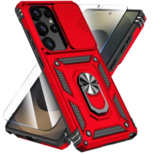 SunStory Phone Case for Samsung Galaxy S25 Ultra Case with HD Screen Protector & Kickstand & Slide Camera Cover,Phone Case for Galaxy S25 Ultra 6.9', Red
