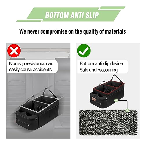 Image of FUNNy elf Car Seat Organizer - Passenger Seat Organizer, Collapsible Car Storage with Partitions & 4 Cup Holders for Front Seat or Back Seat (Red)