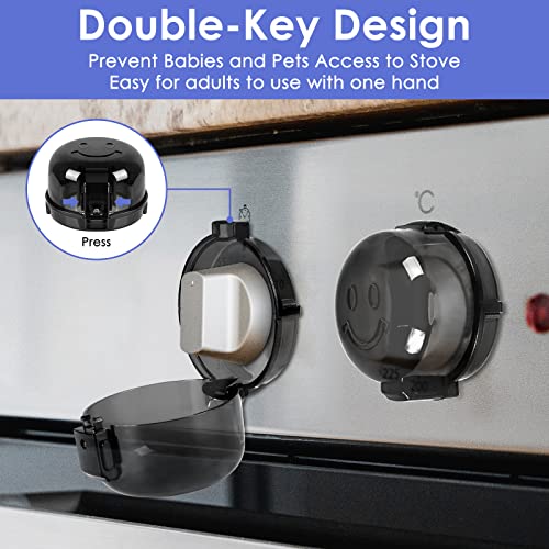 Stove Knob Covers For Child Safety (5+1 Pack) Large Universal Size And Double-Key Design Oven Knob Covers For Child Safety With Double-Sided Tape Gas Stove Knob Covers For Babies And Pets Black View #TOP1