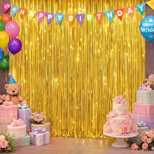 Image of 2Pack Gold Party Streamers, Gold Metallic Tinsel Streamers for Birthday Wedding Party Decors Graduation, Baby Shower, Photo Booth Props for Bachelorette Decors Xmas Halloween Party Supplies Backdrop