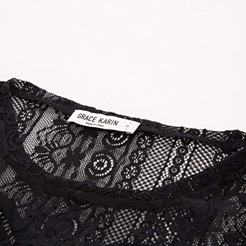 Women's Mesh Tops Long Sleeve Sheer Blouse Sexy Shirt Clubwear Black XXL