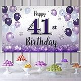 LASKYER Happy 41st Birthday Purple Large Banner - Cheers to 41 Years Old Birthday Home Wall Photopro