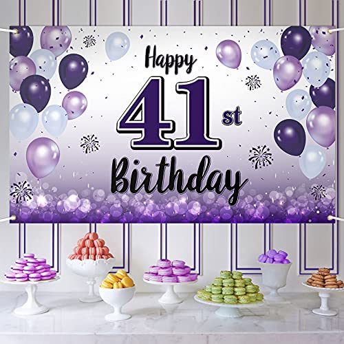 Laskyer Happy 41St Birthday Purple Large Banner - Cheers To 41 Years Old Birthday Home Wall Photoprop Backdrop,41St Birthday Party Decorations. #TOP13