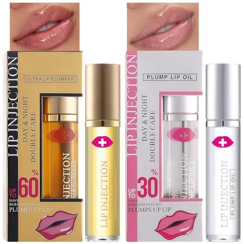 2PCS Lip Plumper Extreme & Hydrating Oil Set Li/p Plumper for Older Women for Fuller Moisturized Li/ps. Lip Plumping L/ip Gloss Reduces Lines Boosts Volume (30% + 60% 5ml)