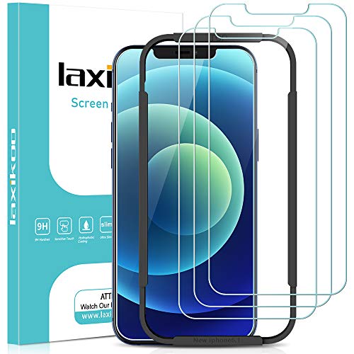 laxikoo 3 Pack Full Screen Protector Compatible with iPhone 12, iPhone 12 Pro Glass Screen Protector, 9H Hardness Tempered Glass Film with 10s Easy Installation Alignment, Bubble Free, Case Friendly