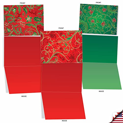 Image of The Best Card Company - 10 Blank Christmas Note Cards with Envelopes (4 x 5.12 Inch) - Fun Assorted Holiday Notecard Set - Fleur De Noel M3261