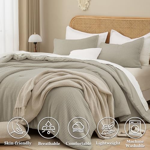 Image of David's Home Textured Summer Waffle Weave Comforter Set, King, Taupe | Cozy Soft Lightweight Breathable Fluffy Durable Hotel Bedding with Pillow Shams for All Season, Luxury Home Decor, Giftable