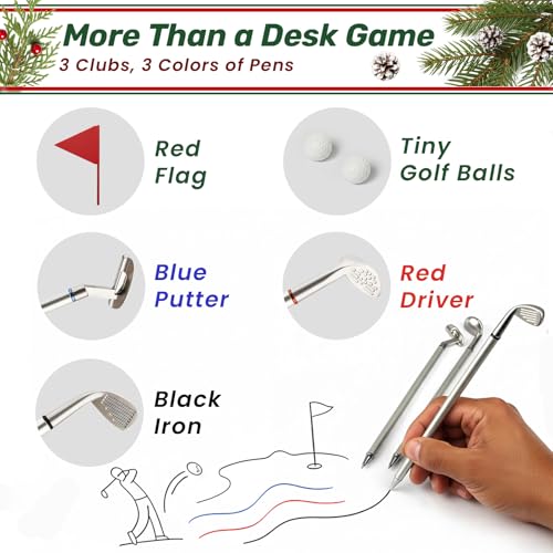 SAPLIZE Mini Golf Pen Gift Set – Funny Desktop Putting Green Toy, Perfect Stocking Stuffer for Men & Golfers