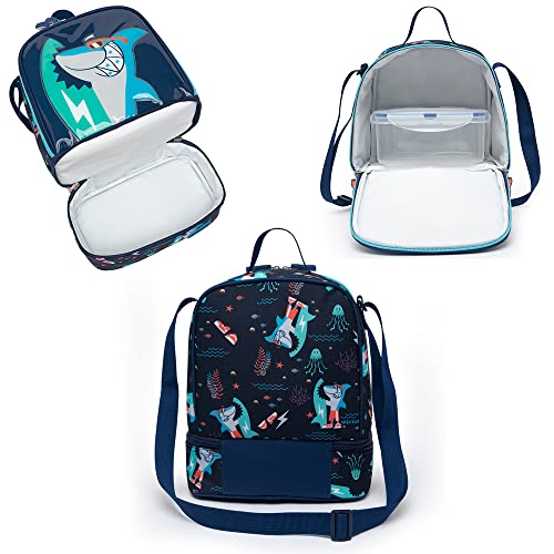 Kit Mochila de Rodinhas + Lancheira + Estojo Spector Tubarão Infantil Escolar