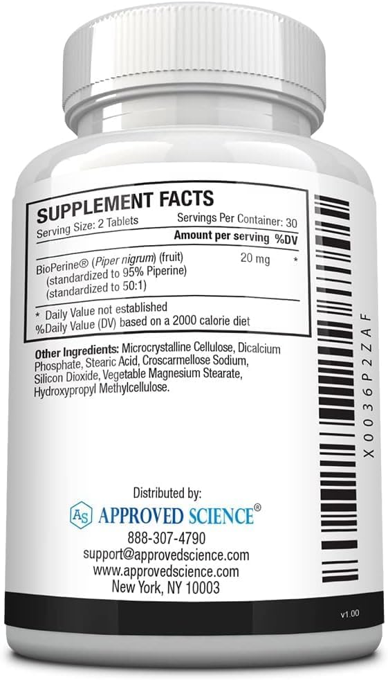 Miniatura 3 de Approved Science BioPerine - Extracto de pimienta negra - Mejora la biodisponibilidad - 360 tabletas - Vegano - Hecho en los Estados Unidos