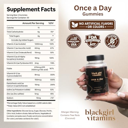 Black Girl Vitamins Once a Day - Womens Multivitamin Gummy - Vitamin A, B, C, E and Zinc. Multivitamin for Women, Immune Support. Vegan, Gluten-Free. Made in The USA (30 Day Supply, Strawberry) - Image 4