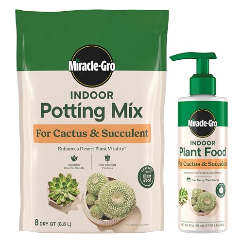 Miracle-Gro Indoor Potting Mix (8 qt.) and Indoor Plant Food (8 fl. oz.) for Cactus & Succulent - Bundle for Growing and Fertilizing Indoor Cacti and Succulents
