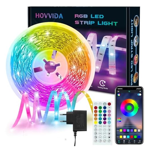 HOVVIDA Striscia LED 10M, 30 LED/Metro, 1x10M, 24V RGB LED, 300 LED, APP e Telecomando, Modalità Musica, LED per Camera, Soggiorno, Cucina, Camera da Letto, Bar, Festa