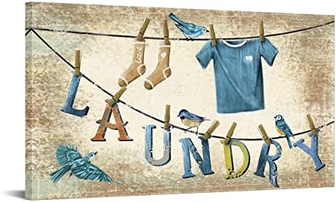 Vintage Clothesline Laundry Room Art Amazon.com: Conipit Laundry Canvas Wall Art FRAMED Vintage Clothes Drying Wall Art Painting Artwork Birds on a Clothesline Print for Laundry Room Dry Cleaning Store Gallery Wrap Ready to Hang 20x36 Inch: